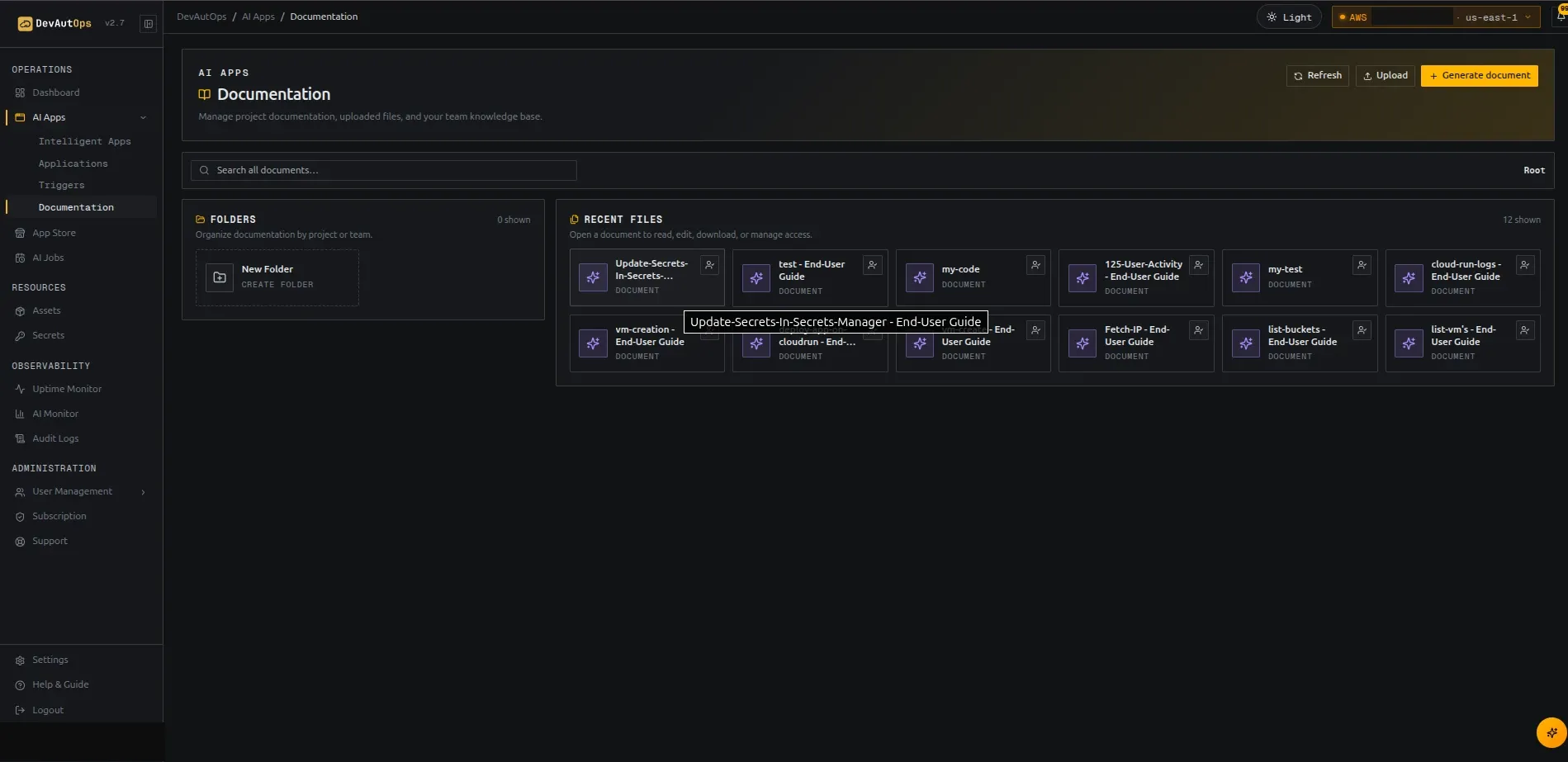 Documentation folder and document library.